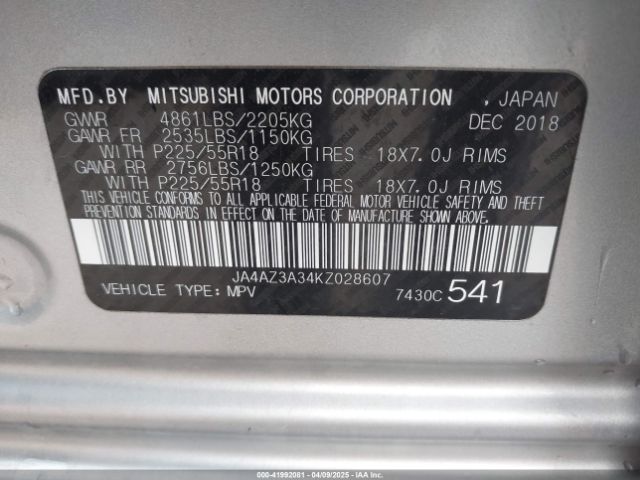 2019 MITSUBISHI OUTLANDER JA4AZ3A34KZ028607 Photo 8