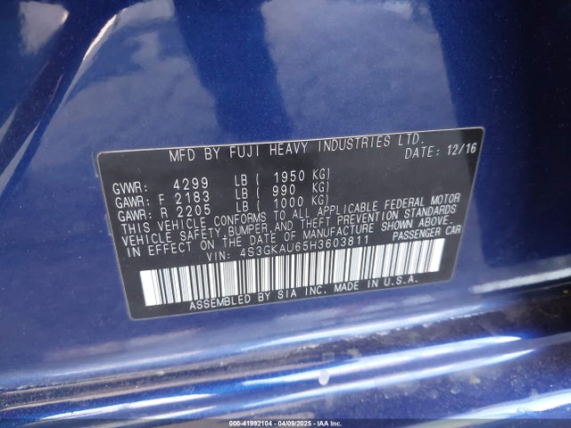4S3GKAU65H3603811 Subaru Impreza 2.0i Limited