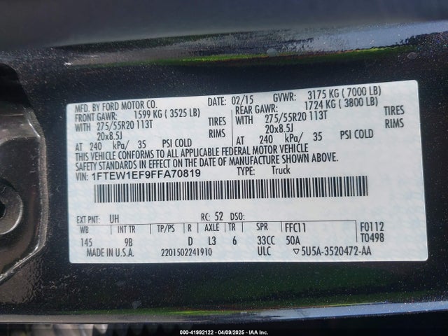 Ford F-150 Platinum 2015 1FTEW1EF9FFA70819 Image 9