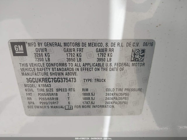 3GCUKREC7GG375473 Chevrolet Silverado K1500 Lt