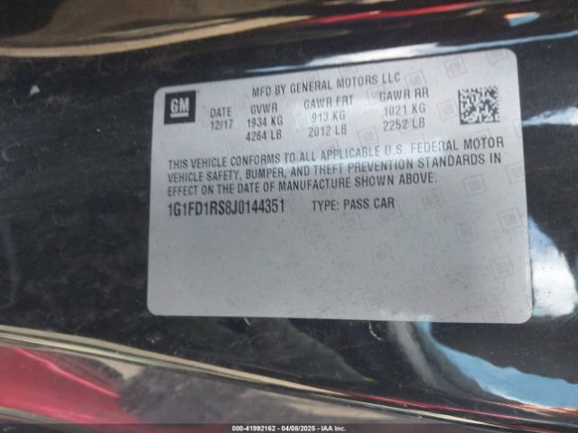 1G1FD1RS8J0144351 Chevrolet Camaro 2lt