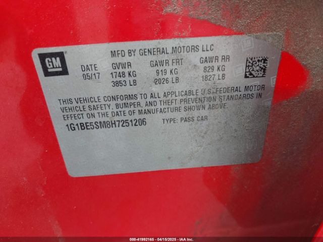 1G1BE5SM8H7251206 Chevrolet Cruze Lt Auto