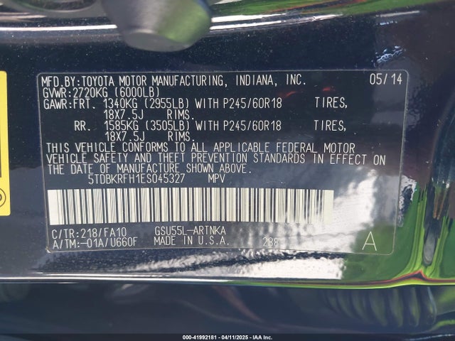 Toyota Highlander Le Plus V6 2014 5TDBKRFH1ES045327 Image 9