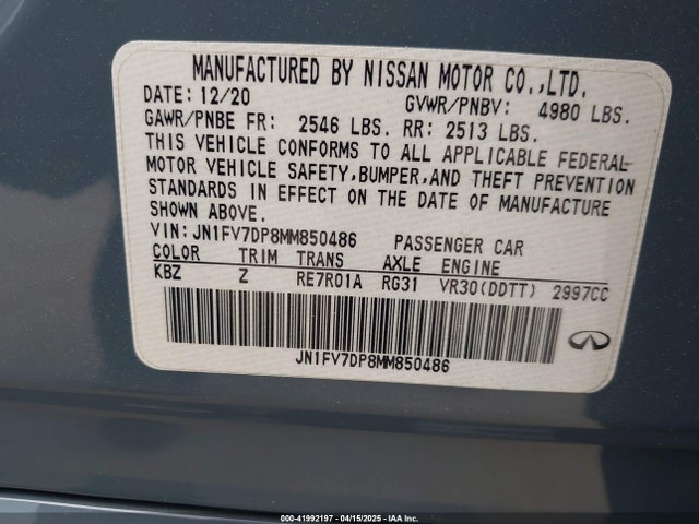 JN1FV7DP8MM850486 Infiniti 3.0l tt