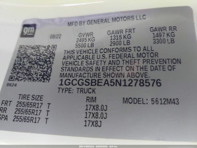 1GCGSBEA5N1278576 Chevrolet Colorado 2wd  Short Box Wt