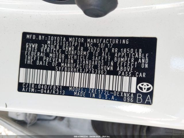 5YFBURHEXJP763863 Toyota COROLLA LE