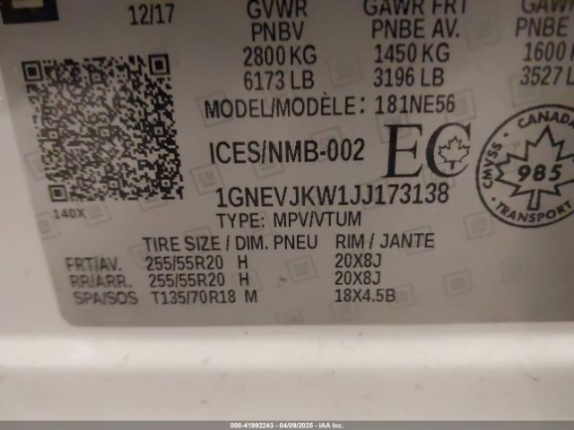 1GNEVJKW1JJ173138 Chevrolet Traverse Premier