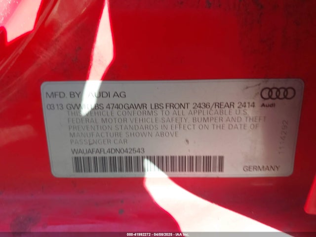 2013 AUDI A4 WAUAFAFL4DN042543 Photo 8