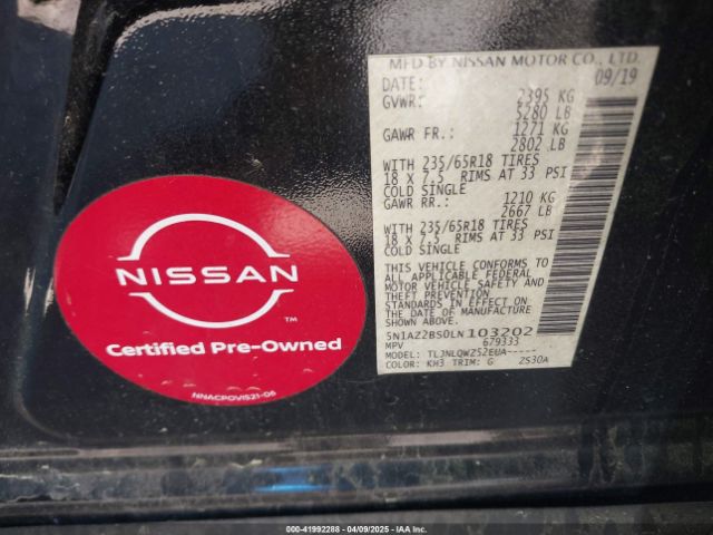 5N1AZ2BS0LN103202 Nissan Murano Sv Intelligent Awd
