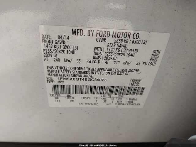 1FM5K8GT4EGC35025 Ford EXPLORER SPORT