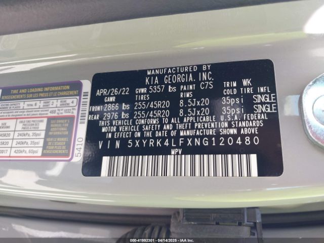 2022 KIA SORENTO 5XYRK4LFXNG120480 Photo 8