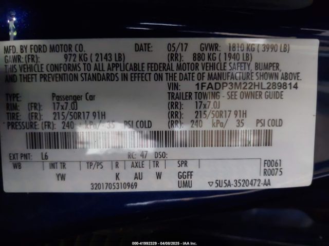 1FADP3M22HL289814 Ford FOCUS SEL