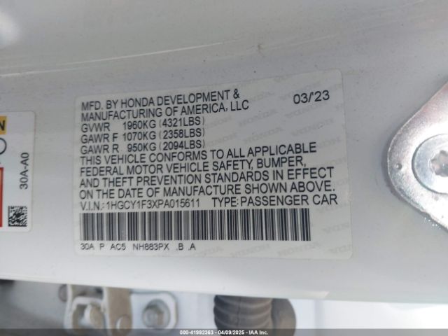 1HGCY1F3XPA015611 Honda ACCORD EX