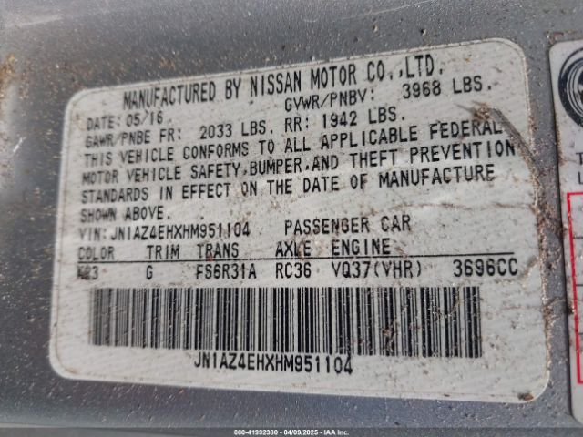 JN1AZ4EHXHM951104 Nissan 370Z
