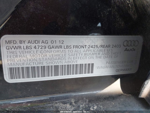 2012 AUDI A4 WAUAFAFL7CN020017 Photo 8