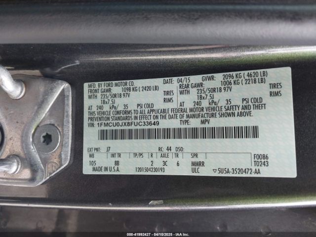 1FMCU0JX8FUC33649 Ford Escape Titanium