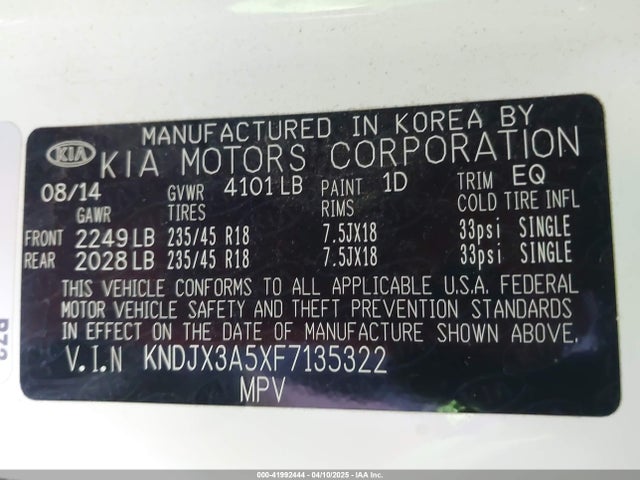 KNDJX3A5XF7135322 KIA dohc gdi nu