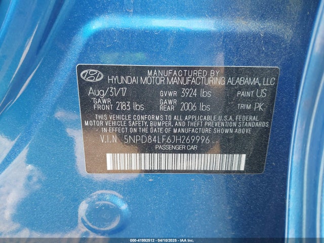5NPD84LF6JH269996 Hyundai ELANTRA SEL