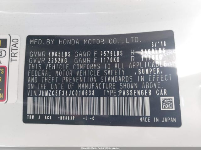 JHMZC5F34JC010638 Honda Clarity Plug-in Hybrid Touring