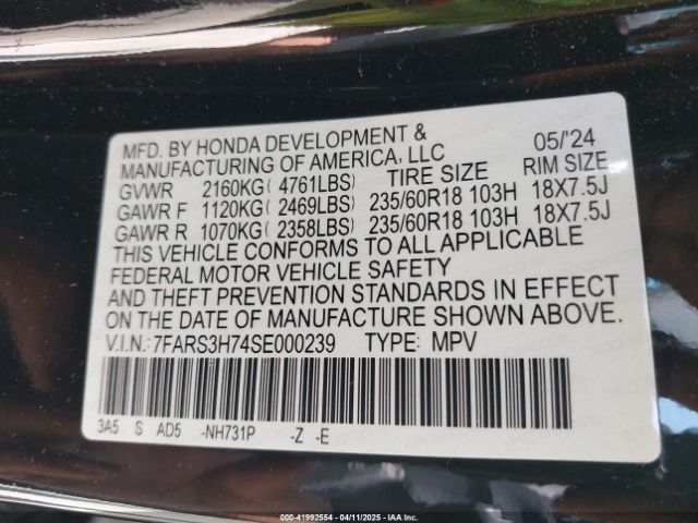 7FARS3H74SE000239 Honda Cr-v Ex-l 2wd