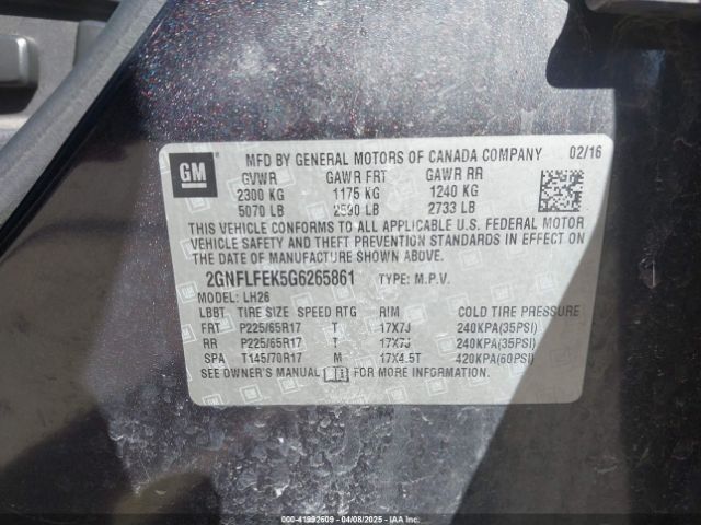 2GNFLFEK5G6265861 Chevrolet EQUINOX LT