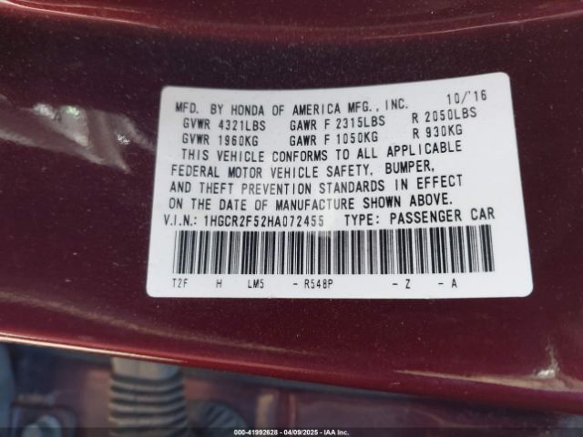 1HGCR2F52HA072455 Honda Accord Sport