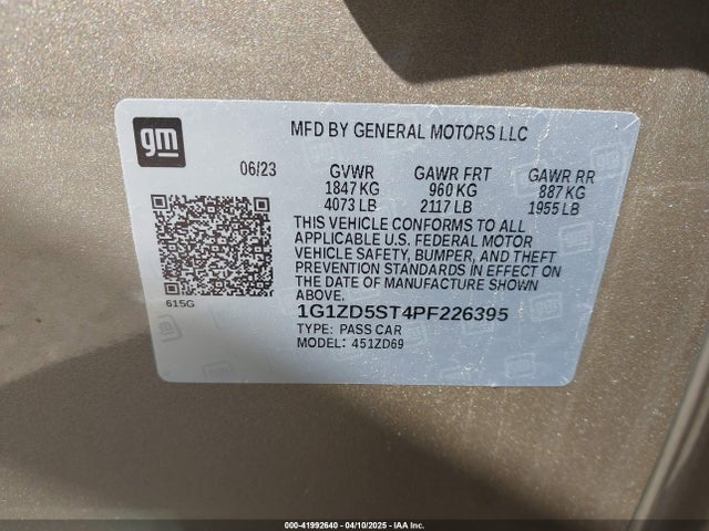 1G1ZD5ST4PF226395 Chevrolet Malibu Fwd 1lt
