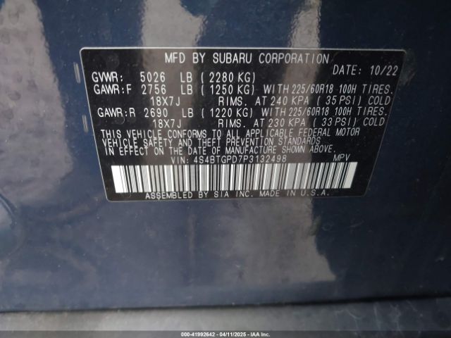 4S4BTGPD7P3132498 Subaru Outback Touring Xt