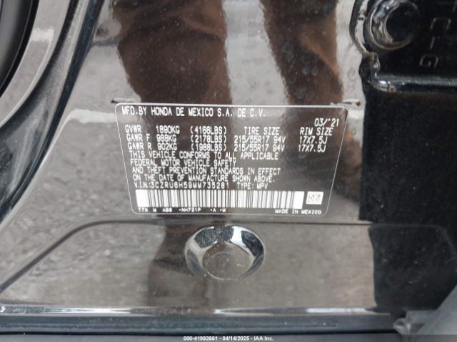 3CZRU6H59MM735281 Honda Hr-v Awd Ex