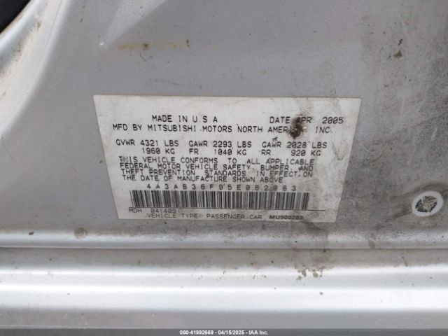 2005 MITSUBISHI GALANT 4A3AB36F95E062063 Photo 8