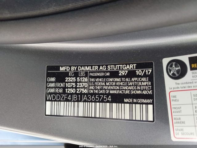 WDDZF4JB1JA365754 Mercedes-Benz E 300