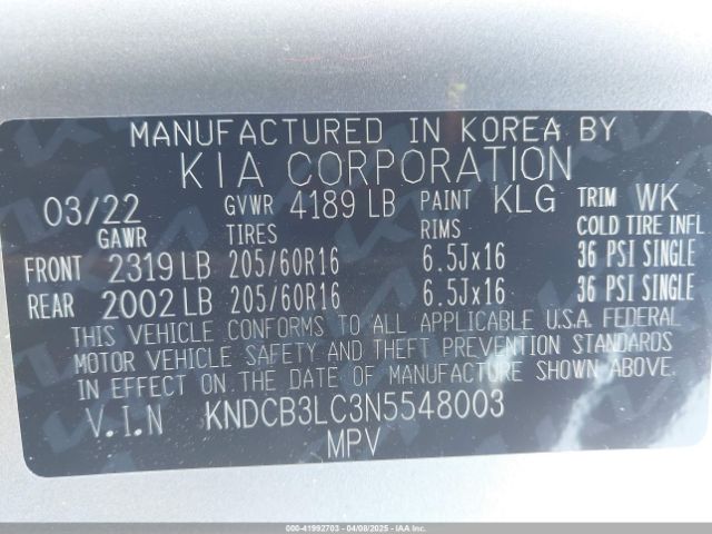 KNDCB3LC3N5548003 KIA Niro Lxs