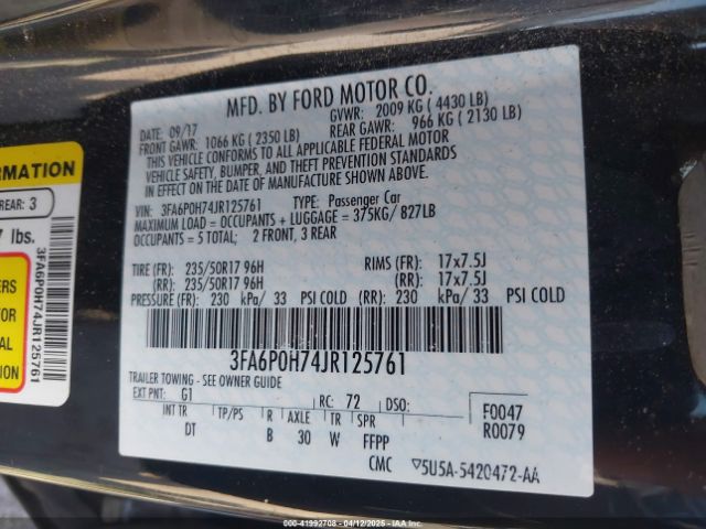 3FA6P0H74JR125761 Ford FUSION SE