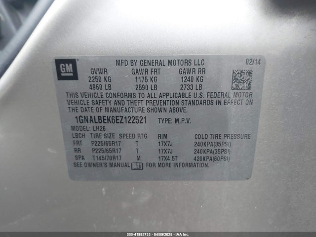 1GNALBEK6EZ122521 Chevrolet EQUINOX 1LT
