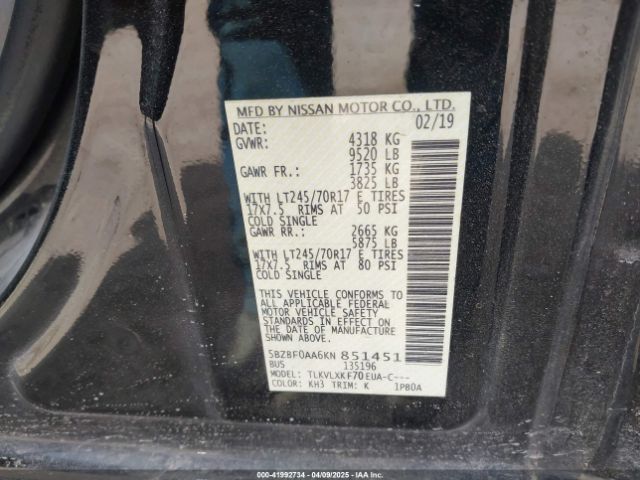 5BZBF0AA6KN851451 Nissan 2019