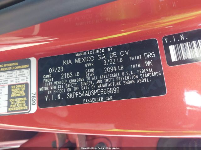 3KPF54AD3PE669899 KIA Forte Gt-line
