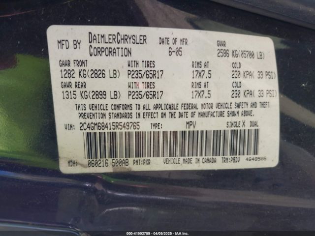 2005 CHRYSLER PACIFICA 2C4GM68415R549765 Photo 8
