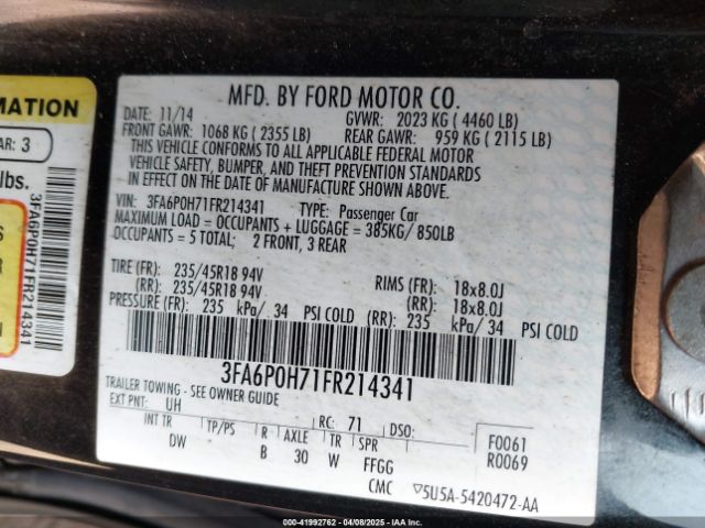 3FA6P0H71FR214341 Ford FUSION SE
