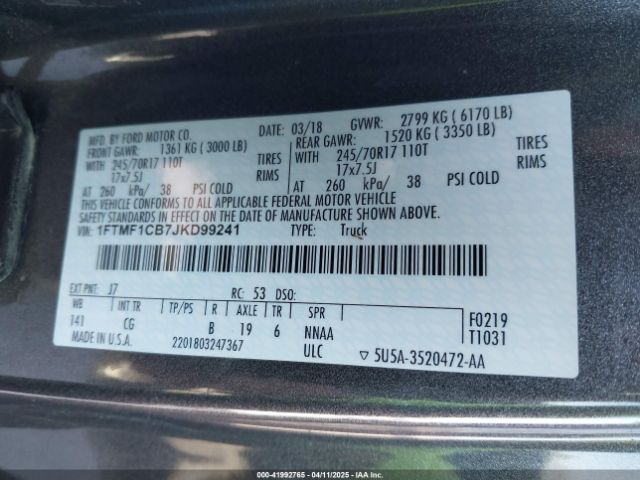 1FTMF1CB7JKD99241 Ford F-150 Xl