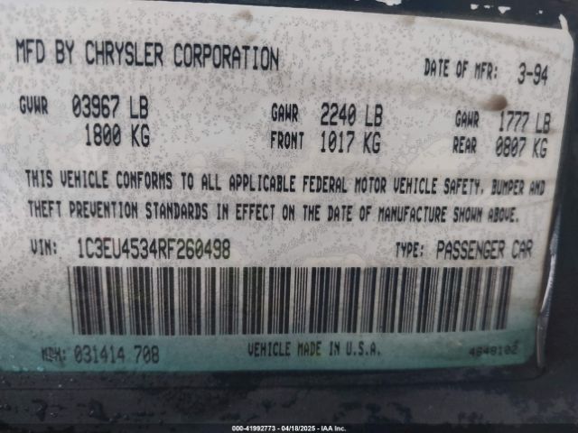 1994 CHRYSLER LEBARON 1C3EU4534RF260498 Photo 8