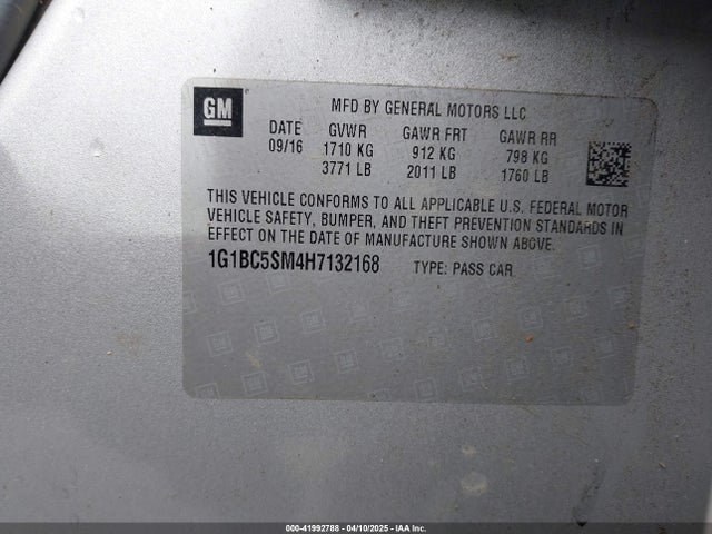 1G1BC5SM4H7132168 Chevrolet le2 -di: direct injection, vvt: variable valve timing, gen, alum
