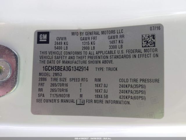1GCHSBEA3G1342914 Chevrolet Colorado Wt