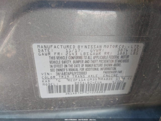 3N1AB7AP9JY228883 Nissan SENTRA S