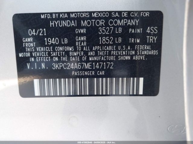 2021 HYUNDAI ACCENT 3KPC24A67ME147172 Photo 8