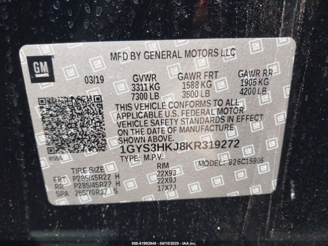 1GYS3HKJ8KR319272 Cadillac Escalade Esv Luxury