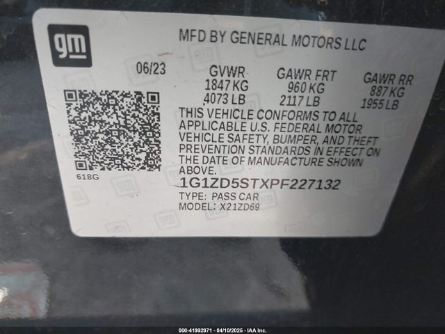 1G1ZD5STXPF227132 Chevrolet Malibu Fwd 1lt
