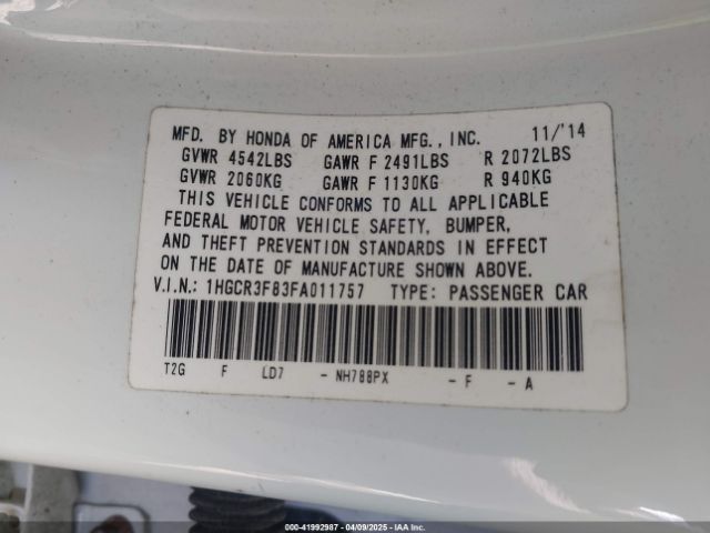 1HGCR3F83FA011757 Honda Accord Ex-l V-6