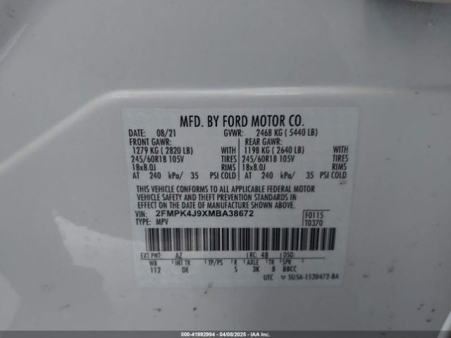 2FMPK4J9XMBA38672 Ford EDGE SEL
