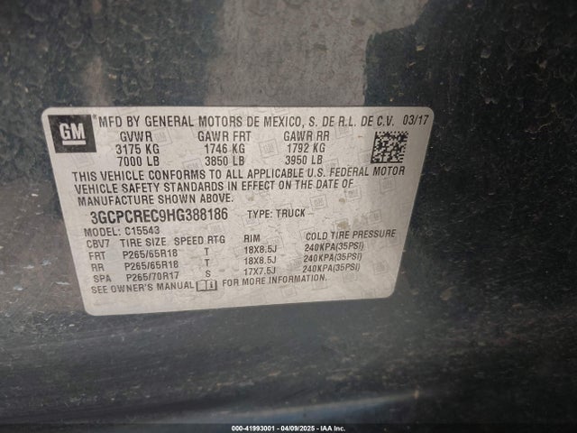 3GCPCREC9HG388186 Chevrolet Silverado 1500 1lt