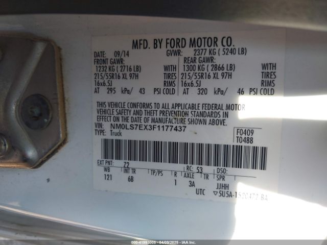 NM0LS7EX3F1177437 Ford Transit Connect Xl